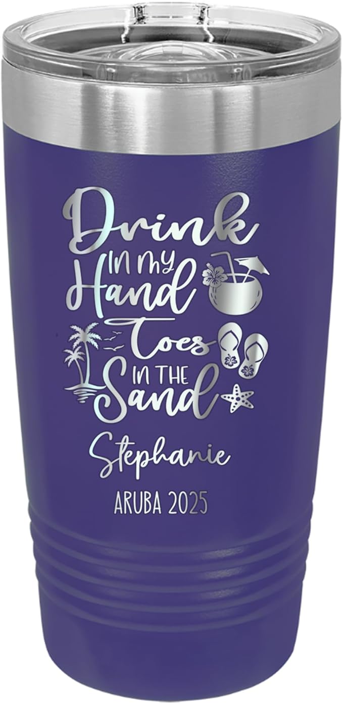Drink In My Hand Toes In The Sand 20z Tumbler, Summer Mug, Stainless Travel Mug For Friends, Family Or Colleagues, 2025 Summer Tumbler (purple)