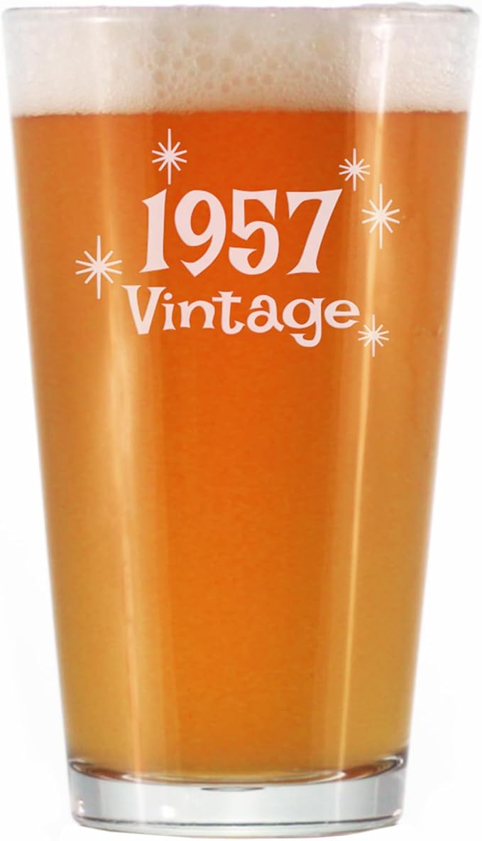 Bevvee Vintage 1957 Pint Glass for Beer - 69th Birthday Gifts for Men or Women Turning 69 - Fun Bday Party Decor - 16 oz