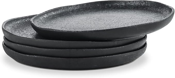 Stone Lain Stoneware Dish Set, 4 Salad Plates, Tom - Black and White