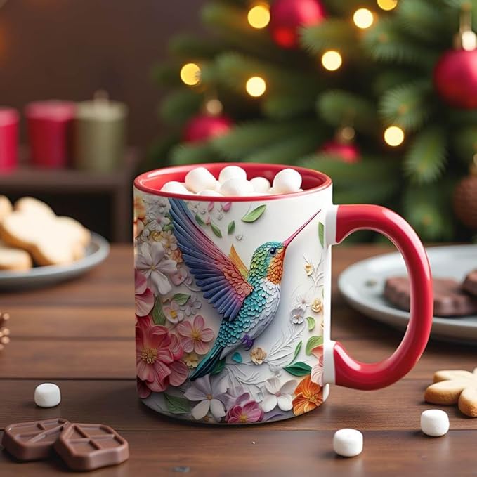 Hummingbird Christmas Coffee Mugs - Hummingbird Christmas Mugs for Women Men Dad Mom Kids Adults - Birthday Xmas Gifts for Friends Coworkers Bird Lovers - 11oz Printed Ceramic Coffee Cups