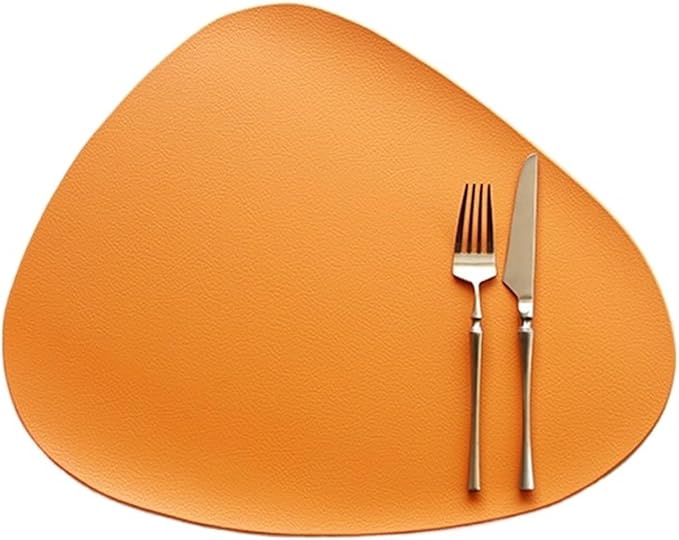Grey PU Leather Placemats for Table Waterproof Non-Slip Table Mat Set Coaster Set Cup Wine Mat Tableware Pad Napkin for Kitchen(Orange)
