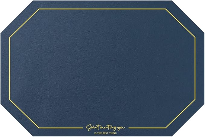 Elegant Octagon PU Table Placemats Pack of 1/4/6/10 Kitchen Dining Table Mat Non-Slip Countertop Protector Pads Taupe(Octagon Ink Blue,45x30cm 4pcs)