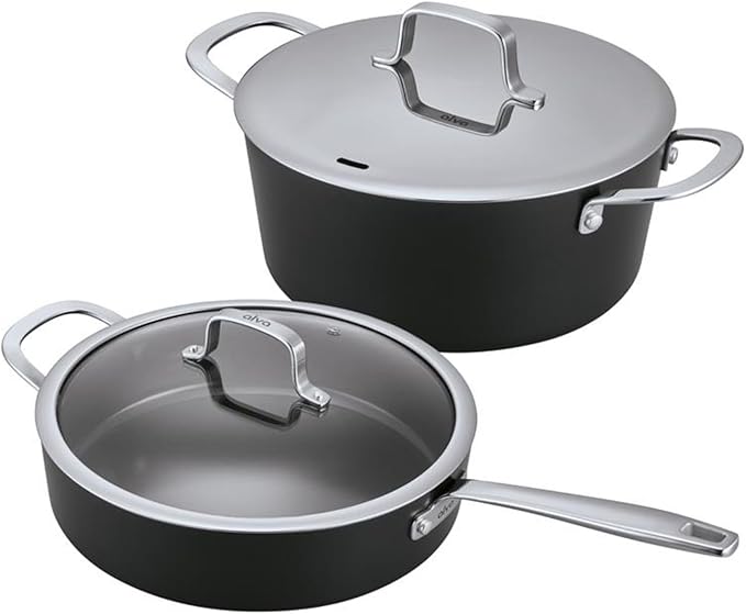 Alva Maestro Ceramic Nonstick Cookware Set – 4.5-Qt Stock Pot & 4-Qt Sauté Pan with Lids, Made Without PFOA, PTFE, PFAS Ceramic Coating, Induction & Oven Safe, Even Heat, Easy to Clean