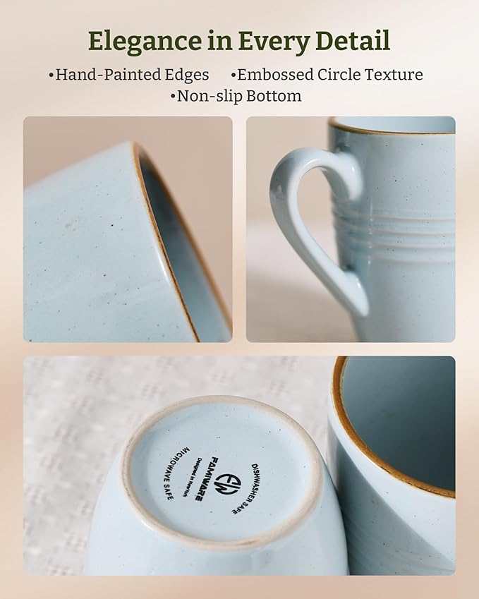 famiware Jupiter Coffee Mugs Set of 6, 13 oz Coffee Mug, Microwave and Dishwasher Safe, Coffee Cups with Handle for Coffee, Tea, Cocoa, Milk, Light Blue