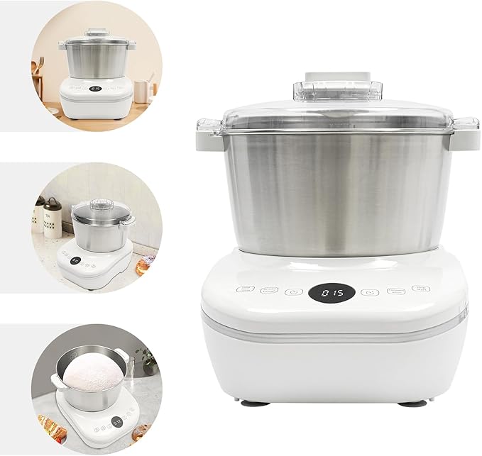 5L Electric Dough Maker with Fermentation - 200W Stainless Steel Dough Mixer Machine, Touch Panel & Timer for Bread/Pizza/Pasta, 304 Stainless Steel Bowl (5L/169oz Capacity, White)