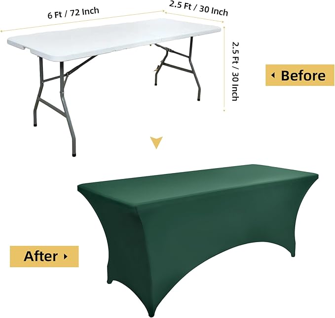 10-Pack 6ft Spandex Table Covers for Rectangle Standard Folding Tables - Wrinkle Resistant Stretch Tablecloths - Ultimate Fitted Table Protector for Parties, Banquet, Wedding