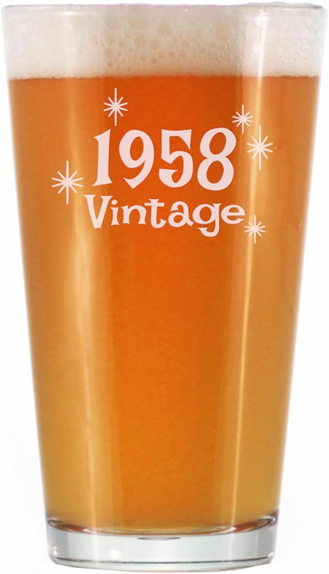 Bevvee Vintage 1958 Pint Glass for Beer - 68th Birthday Gifts for Men or Women Turning 68 - Fun Bday Party Decor - 16 oz