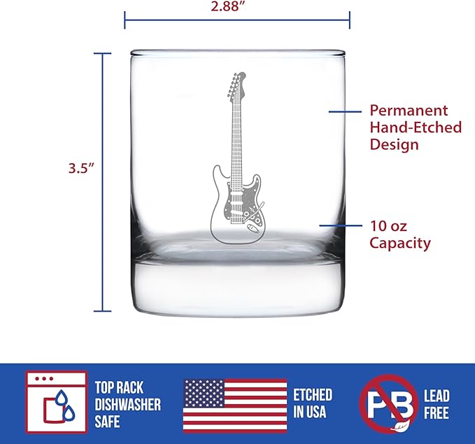 Custom Electric Guitar Rocks Glass - Music Gifts for Guitar Players, Teachers and Musical Accessories for Musicians that Play Guitar - 10.25 Oz Glasses
