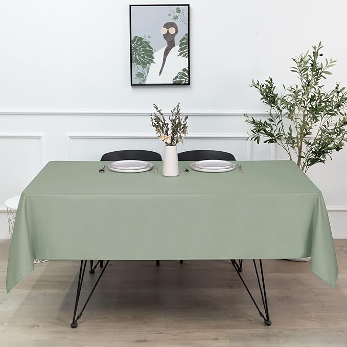 sancua Rectangle Tablecloth - 60 x 84 Inch - Stain and Wrinkle Resistant Washable Polyester Table Cloth, Decorative Fabric Table Cover for Dining Tables, Buffet Parties and Camping, Sage Green