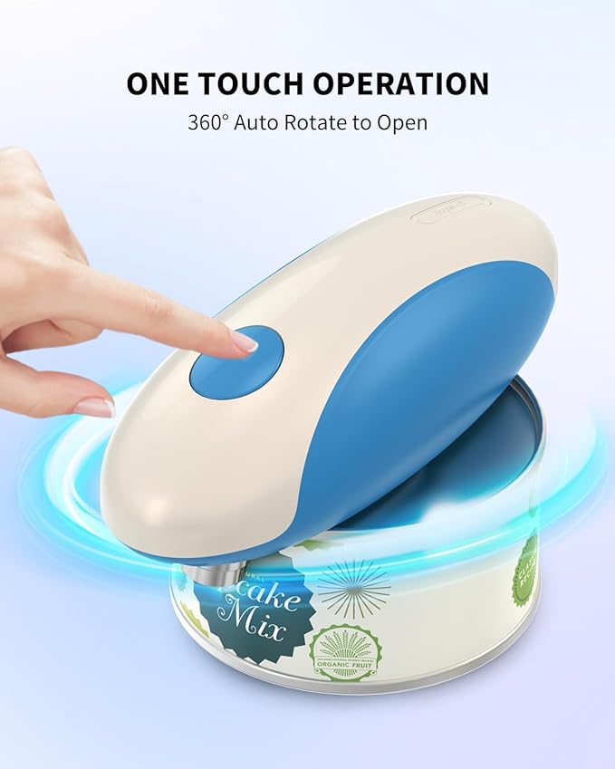 CIRCLE JOY Rechargeable Electric Can Opener, One-Touch Automatic Can Opening with Lid Remover & Smooth Edge Cutting, Food-Safe, Easy to Use for Seniors and Arthritis, Blue