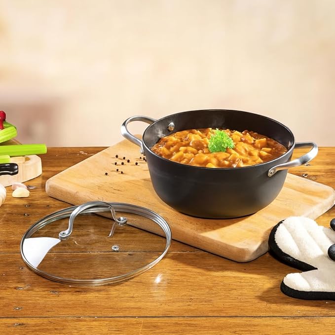 Cuisiland 4-Piece Honeycomb Cast Iron Cookware Set – 2.5QT/7.5'' Milk Pot, 10" Frying Pan, 10" Shallow Braising Pan & 5.5QT/10.5'' Casserole Pot, Non-Stick, Oven Safe, Classic Heat Retention