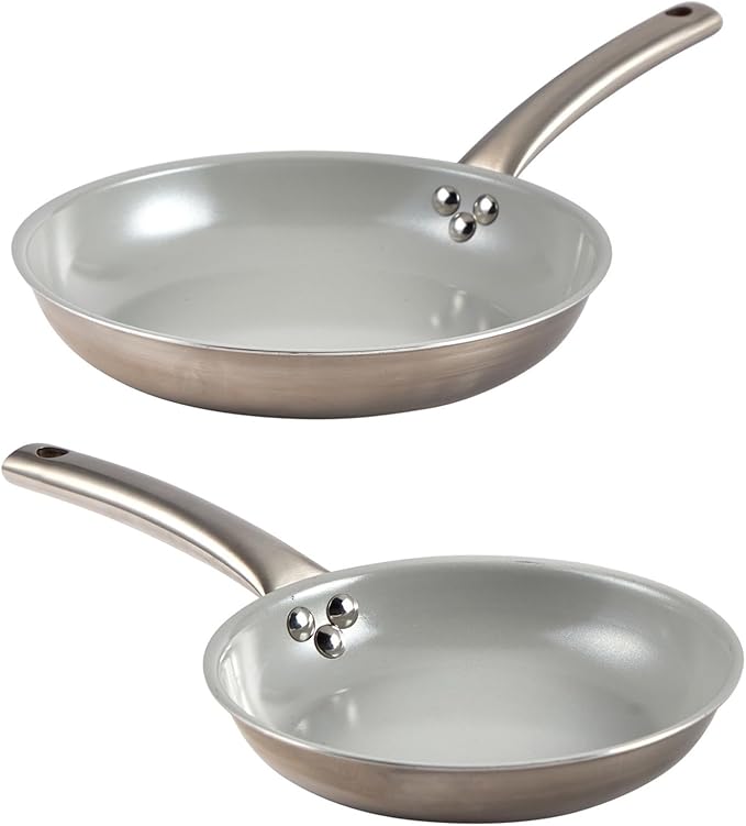 IMUSA 8” & 10” Stainless Steel Frying Pan Set with Gray Ceramic Non Stick Coating, 2 Ply Aluminum Construction, Oven Safe and Induction Compatible Skillet Duo