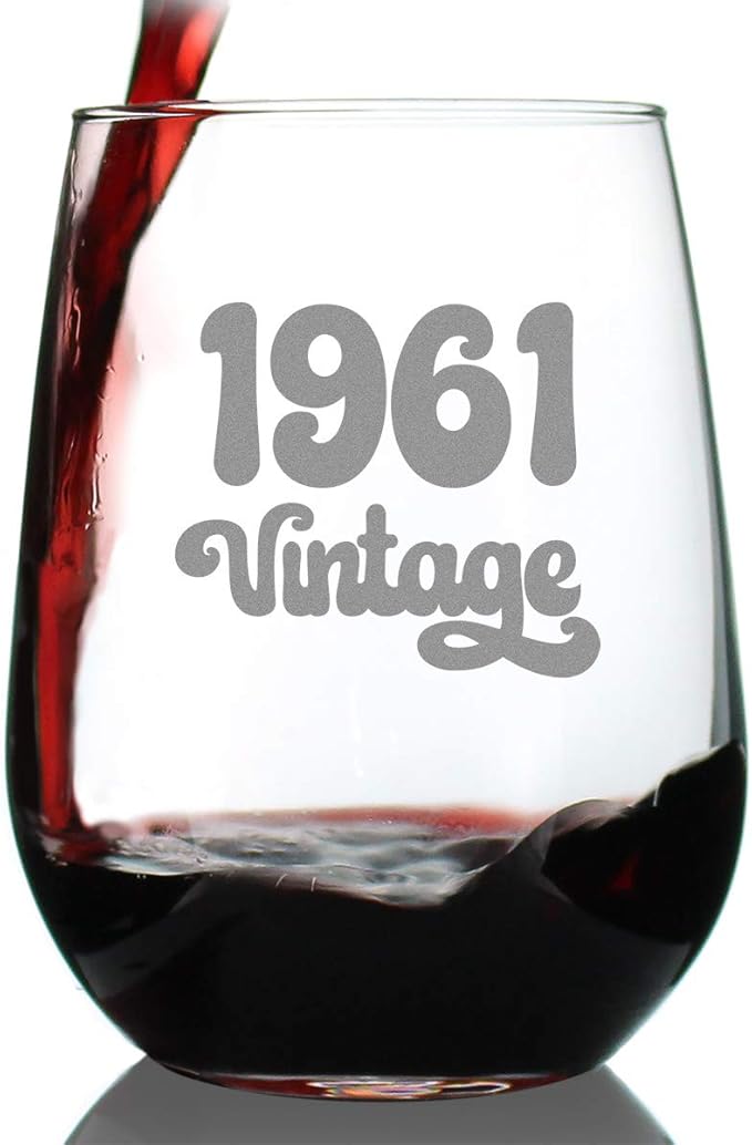 Bevvee Vintage 1961 Stemless Wine Glass - 65th Birthday Gifts for Women & Men Turning 65 - Bday Party Decor - Large 17 oz