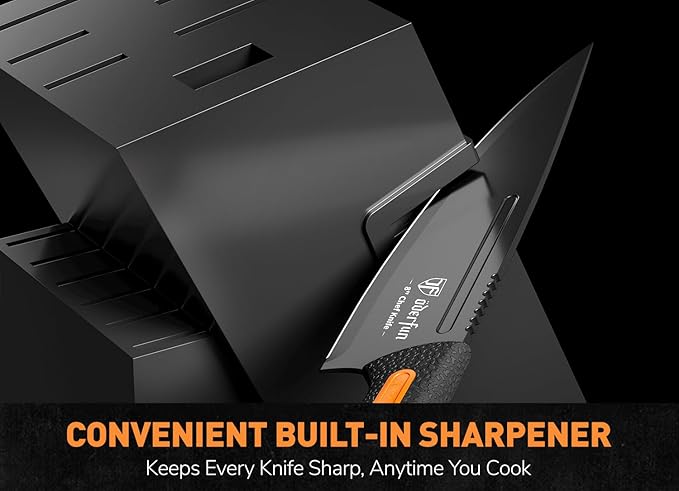 Knife Block Set -15 PCS Dishwasher Safe Kitchen Knife Set, High Carbon Stainless Steel, Razor-Sharp knives set with sharpener, Non-Slip Handles, Elegant Box for Christmas,Black