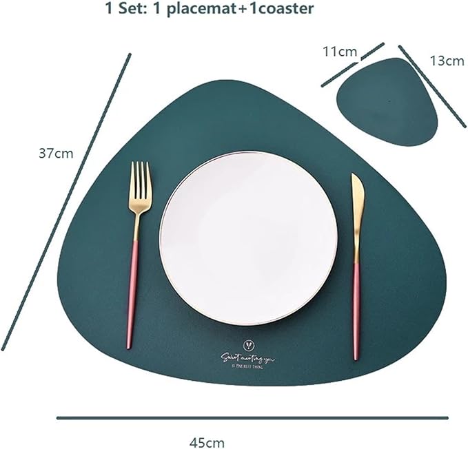 Set of 1/4/6/10 PU Placemats for Table Non-Slip Coaster Leather Place Kitchen Accessories Pad Cup Wine Mat Set De Table(Water Blue,4sets)