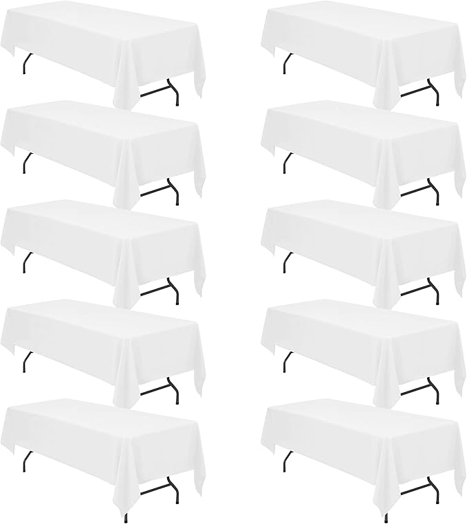 BRILLMAX 10 Pack White Tablecloths 60 x 126 Inch for 8ft Rectangle Tables - 150 GSM Polyester Fabric, 15" Standard Drop, Water, Stain & Wrinkle Resistant Cloth Cover for Wedding Dining Buffet