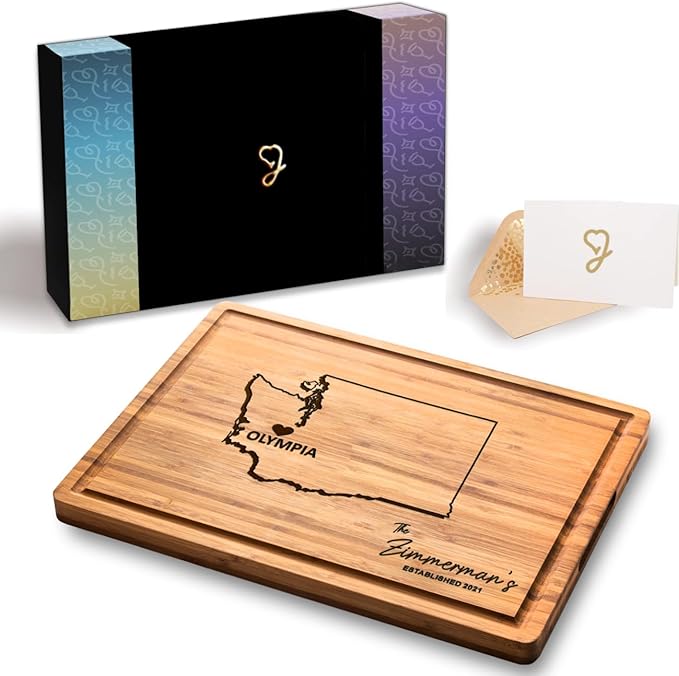 Washington Cutting Board, Personalized State Charcuterie Board, Bamboo Seattle Gifts, Wooden States Souvenirs, Distance Family Gifts