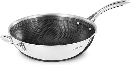 DELUXE Hybrid Ceramic Nonstick12 Inch Wok, Stay-Cool Handle,Dishwasher Oven Safe, Induction Ready, PFOA Free Compatible with All Cooktops