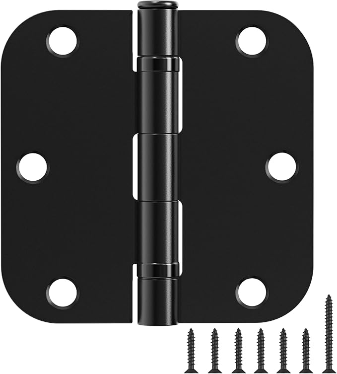 6 Pack No Squeak Matte Black Door Hinges 3.5 Inch 5/8"Radius Round Ball Bearing Interior 3-1/2"Flat Iron Bifold Residential Standard Bedroom Indoor for Doors 3 ½" Hardware House Home Decor Essentials