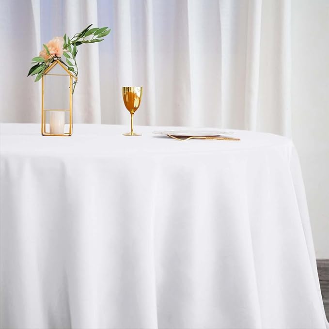 Efavormart 132" Wholesale Round Tablecloth Polyester Round Table Linens for Wedding Party Banquet Restaurant - White