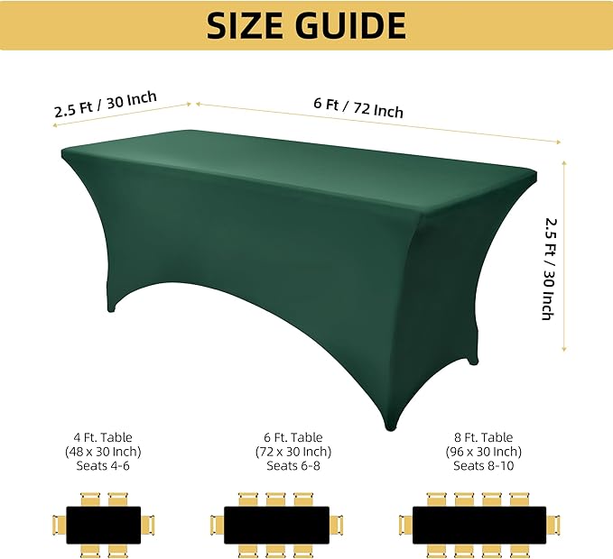 2-Pack 6ft Spandex Table Covers for Rectangle Standard Folding Tables - Wrinkle Resistant Stretch Tablecloths - Ultimate Fitted Table Protector for Parties, Trade Shows, Banquet