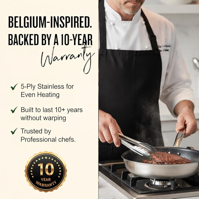 Alva Maestro 11″ Ceramic Nonstick Frying Pan | 5-Ply Stainless Steel & Aluminum Core | Made with No PFAS, PFOA, PTFE | Induction & Oven Safe to 400°F
