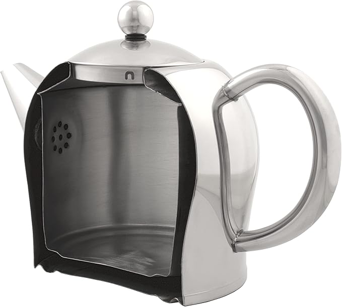 bredemeijer Santhee Double Walled Teapot, 0.5-Liter Stainless Steel Glossy Finish with Glossy Accents