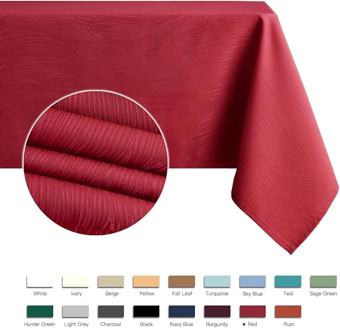 maxmill Jacquard Tablecloth Swirl Design Water Resistance Antiwrinkle Heavy Weight Soft Table Cloth for Buffet Banquet Parties Event Holiday Dinner Rectangle 60 x 84 Inch Red