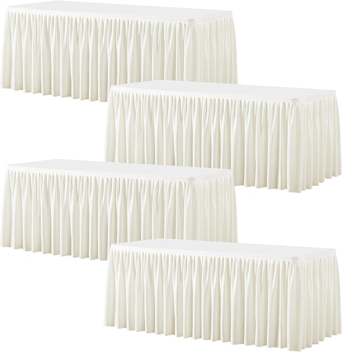 Wish Care 4 Pack Cream Rectangle Table Clothes for 8 Foot Tables, Polyester Fitted Tablecloths 8ft Stretch Table Cover for Wedding, Birthday, Parties, Trade Show, Craft Show
