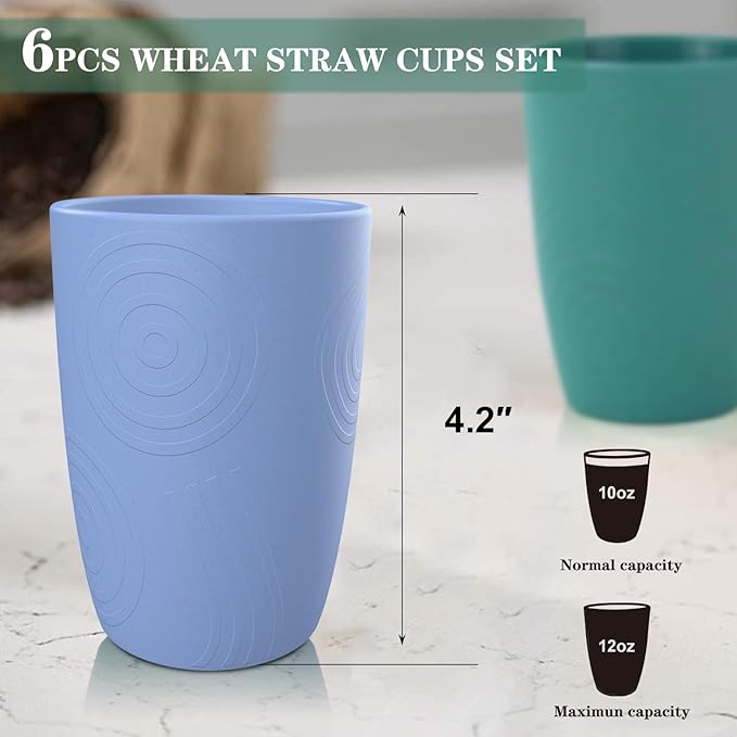 Homienly Plastic Cups Alternatives Unbreakable Drinking Glasses Wheat Straw Cup Sets for Kitchen Camping Party RV Stackable Water Tumblers Dishwasher Freezer & Microwave Safe 6 PCS (12OZ, Multi)