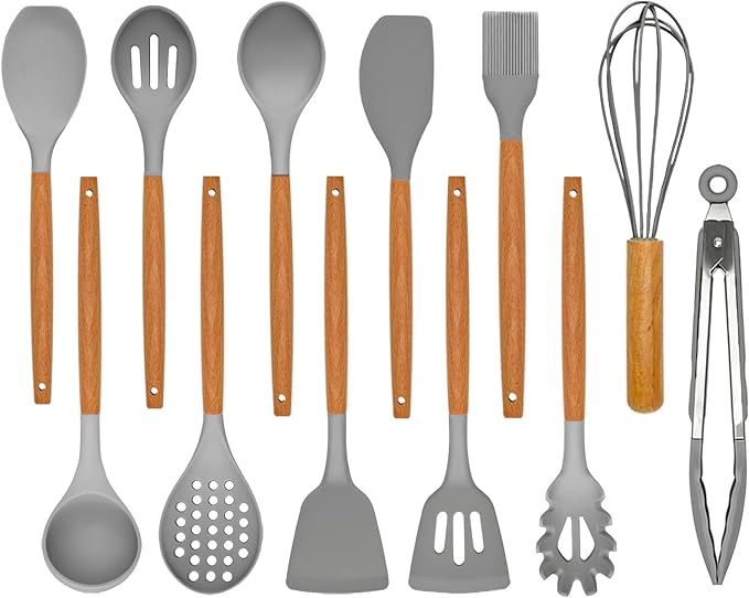 Kitchen Utensils Set - Silicone Cooking Utensils Set - 12 Pcs for Cooking, Spatula,Turner, Spoon, Brush, Useful Pots and Pans Accessories, Kitchen Gadgets for Non-Stick Cookware BPA FREE