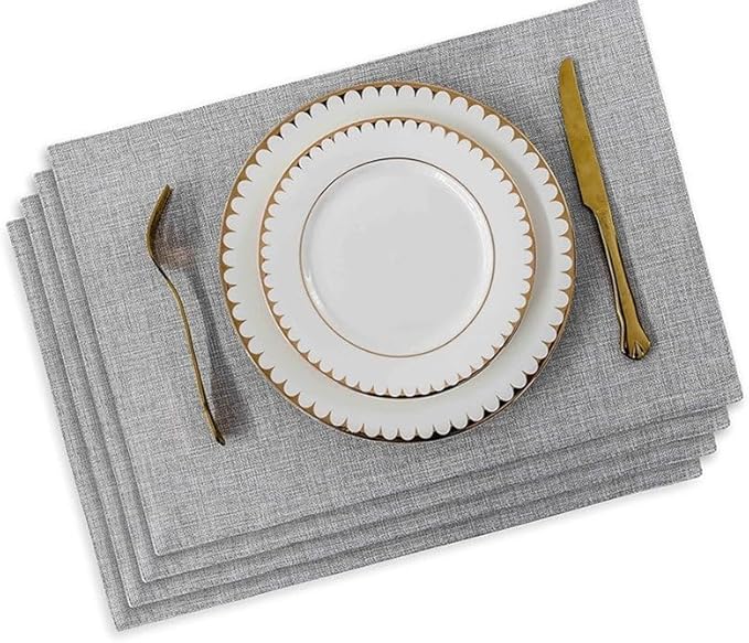 Non-Slip Placemats Woven Blue Set of 4/6 Pieces Heat Dining for Kitchen Washable Table Mat(Gray 4 Pieces)