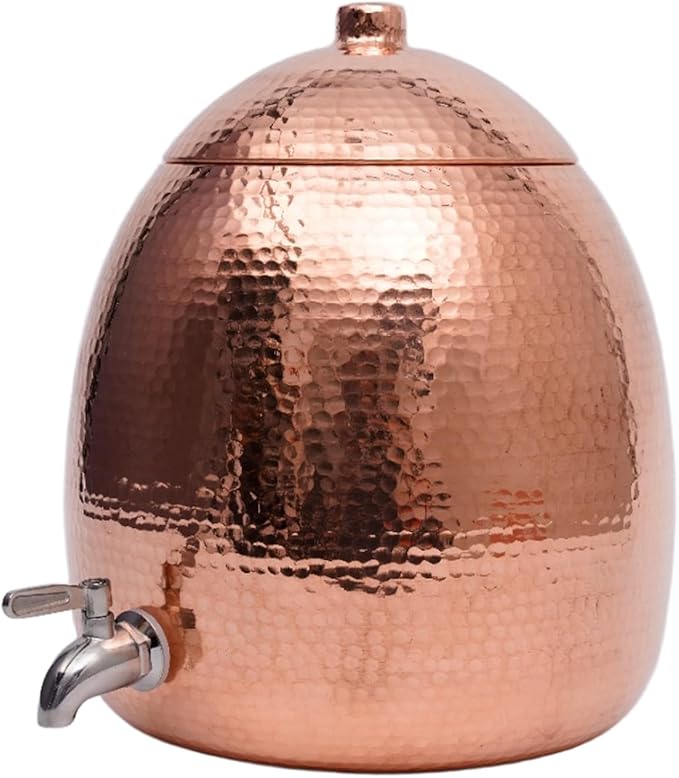 2.5 Gallon Hand-Hammered100% Pure Copper Water Dispenser - AyurvedicUncoated Artisan Crafted, Mirror Polished for Home & Office Use