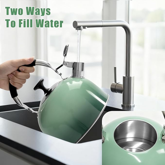 Tea Kettle Stovetop,Stainless Steel Whistling Tea Kettle For Stove Top, 2.5 Qt Tea Pot With Folding Handle, Food Grade Water Teapot Water Kettle For Stove Home Camping Travel,Gradient Green