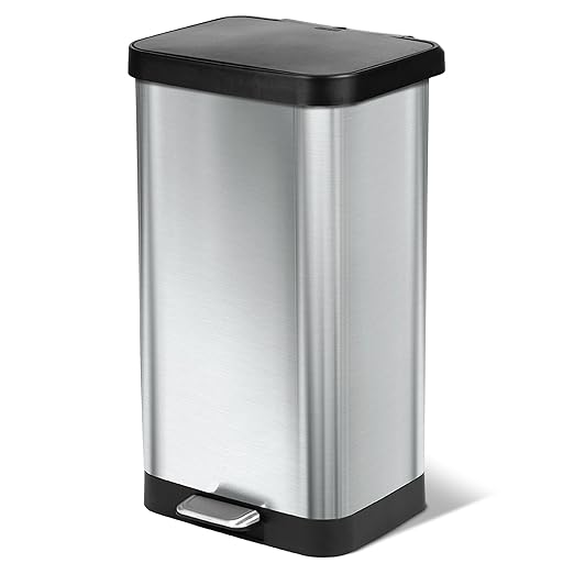 Glad Stainless Steel Step Trash Can with Clorox Odor Protection | Large Metal Kitchen Garbage Bin with Soft Close Lid, Foot Pedal and Waste Bag Roll Holder, 20 Gallon, Stainless