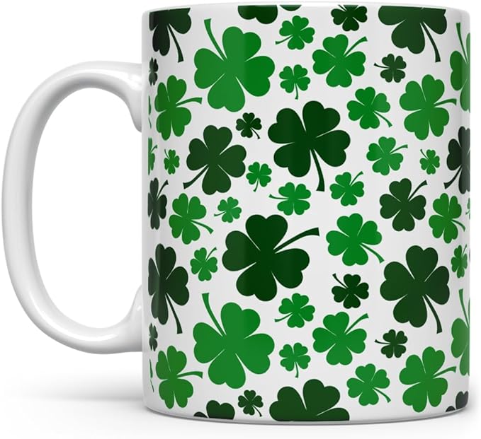 Loftipop St Patrick's Day Shamrock Coffee Mug, Green Four Leaf Clover Tea Cup, Gift for Her Mom Friend (11oz)