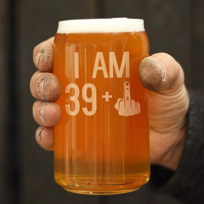 Bevvee I Am 39 + 1 Middle Finger - 16 oz Beer Can Pint Glass - Funny 40th Birthday Gifts for Men or Women Turning 40