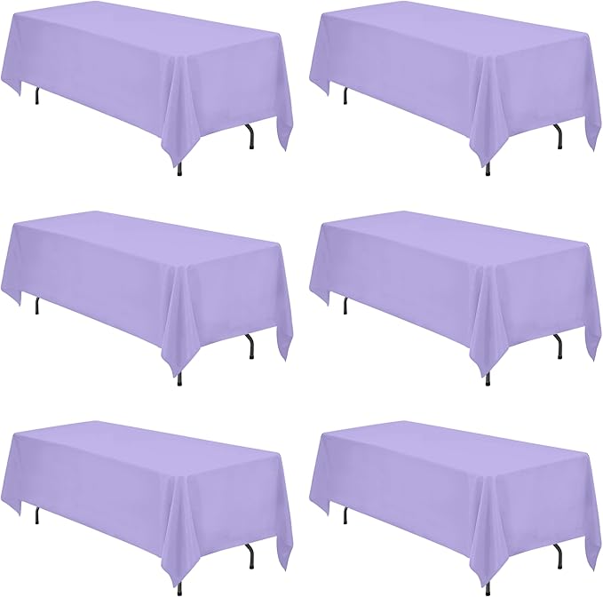 BRILLMAX 6 Pack Lavender Tablecloths 70 x 120 Inch for 6ft & 8ft Rectangle Tables - 150 GSM Polyester Fabric, Universal Fit, Water, Stain & Wrinkle Resistant Cloth Cover for Wedding Banquet Dining