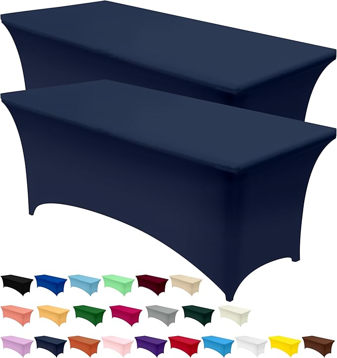 Utopia Kitchen Spandex Tablecloth 2 Pack [6FT, Navy Blue] Tight, Fitted, Washable and Wrinkle Resistant Stretch Table Cloth Rectangle Cover for Trade Show, Weddings & Parties [72Lx30Wx30H Inch]