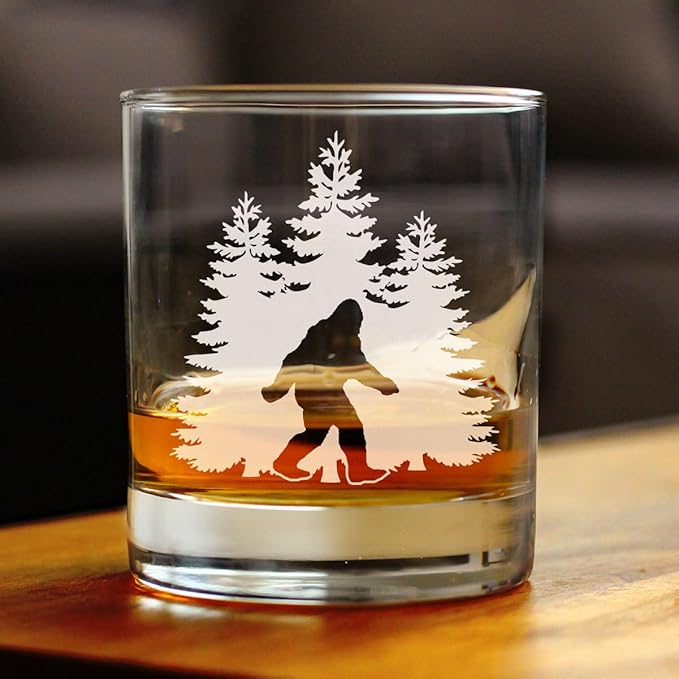Custom Bigfoot Personalized Whiskey Rocks Glass - Funny Bigfoot Gifts for Sasquatch Enthusiasts - 10.25 Oz Rocks Glasses