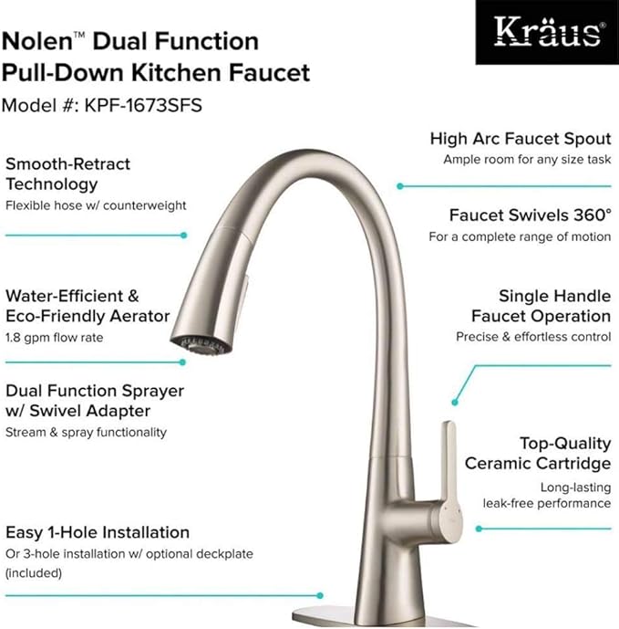 Kraus KPF-1673SFS Nolen Kitchen Faucet, Spot Free Stainless Steel