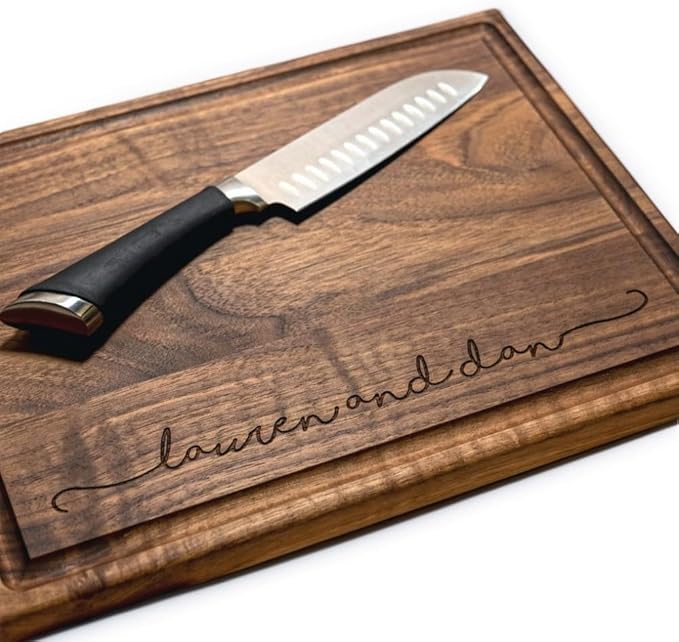 Personalized Cutting Board, Custom Wedding, Anniversary or Housewarming Gift Idea, Wood Engraved Charcuterie, for Couples and Clients, Bottom Script Design 074