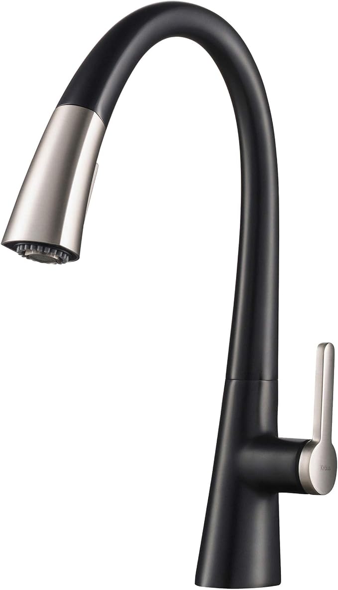 Kraus KPF-1673SFSMB Nolen Dual Function Pull, Faucets for Kitchen Sinks, Single-Handle, 16 3/8 Inch, Spot Free Stainless Steel/Matte Black