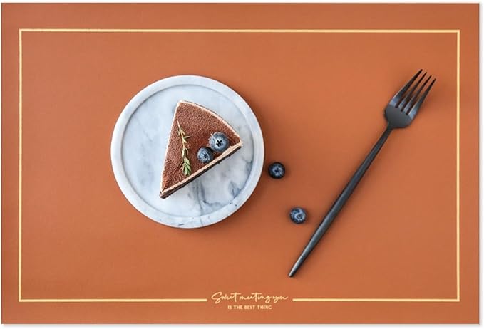 Leather PU Table Mats Set of 1/4/6 Heat Wipeable Waterproof Non-Slip Table Easy to Clean Modern Placemat(G Yellowish Brown,45x30cm 1pcs)