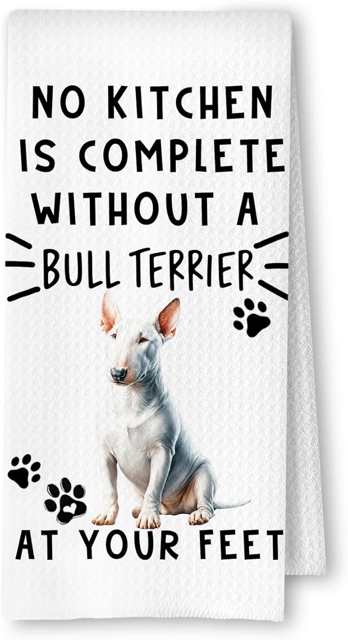 Bull Terrier Waffle Funny Dog Kitchen Towels - Bull Terrier Waffle Weave Dish Towels,A Kitchen is Not Complete Dish Towel for Home Bathroom Decor,Dog Lovers Gift,16×24 Inch