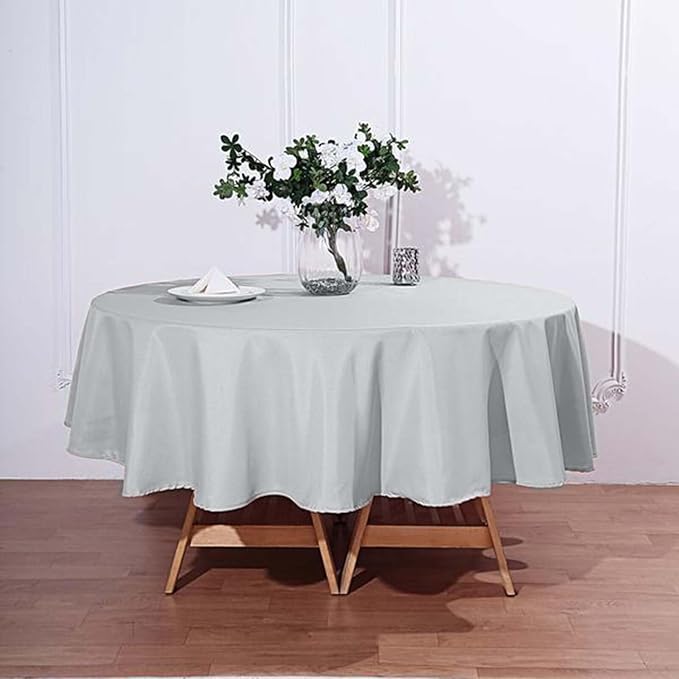 Efavormart Round Tablecloth, 90 Inch Stain & Wrinkle Resistant Washable Table Cloth, Decorative Polyester Fabric Table Cover for Banquet, Wedding, Dining- Silver