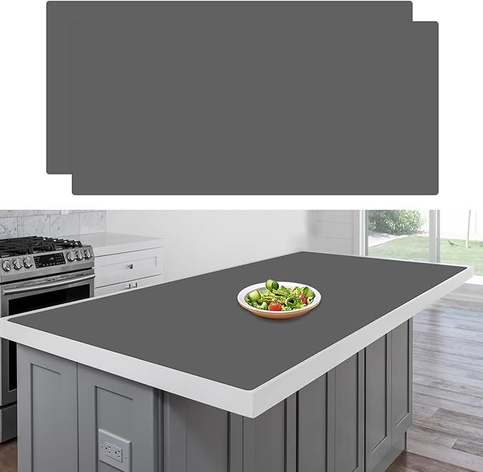48"x24"(120cmx60cm) Large Silicone Mat for Kitchen Counter, Non-Slip Heat Resistant Countertop Protector, Waterproof Multipurpose Mat for Kitchen Island(2Pack, Dark Gray)