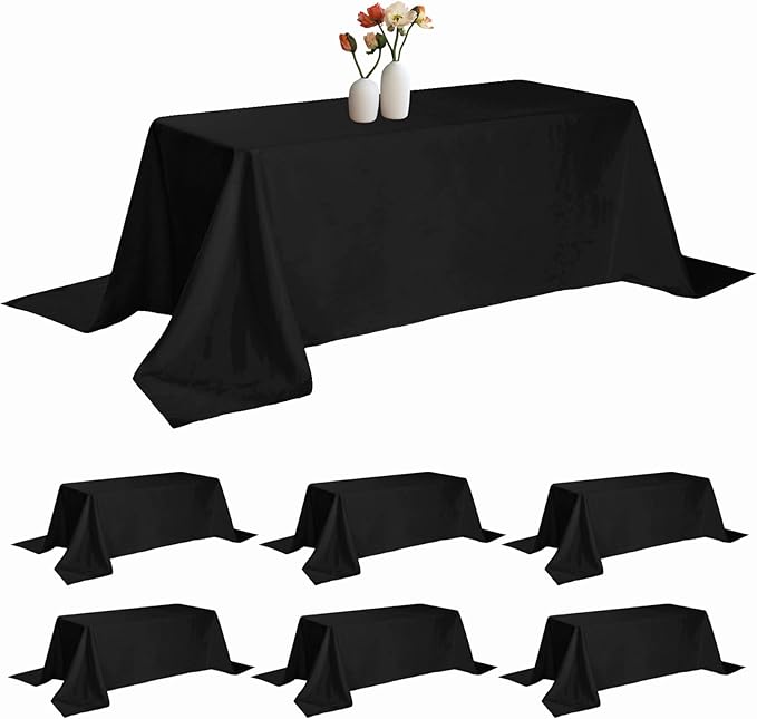 6 Pack Rectangle Tablecloth 90 x 132 Inches Black Table Cloth Stain and Wrinkle Resistant Washable Polyester Fabric Table Cover for Party, Wedding and Banquet Decoration