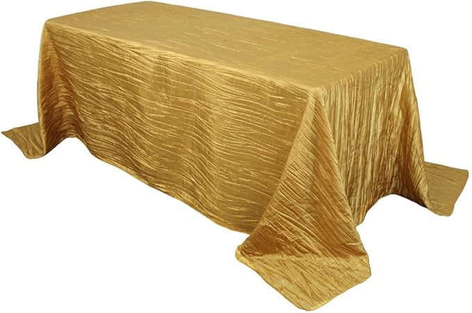 YOUR CHAIR COVERS - 90 x 156 inch Rectangular Crinkle Taffeta Tablecloth - Gold, Rectangle Table Linens for 8 ft Rectangular Tables, Wedding Crushed Table Cloth