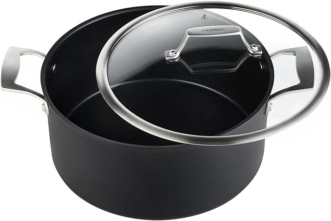 MSMK 8QT Stock Pot with Glass Lid, Burnt also Nonstick, Lasting Non stick, Oven safe to 700°F, Induction, Scratch-resistant Durable PFOA Free Non-Toxic